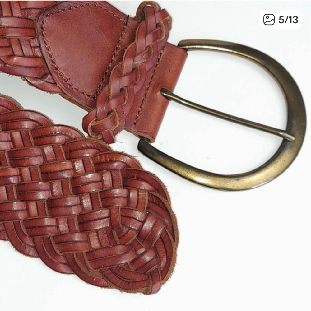 Express Brown Woven Leather Braided Belt - Picture 5 of 13